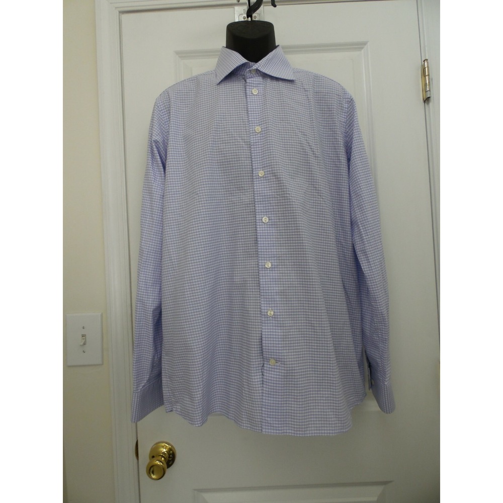 Eton Mens Blue Contemporary‎ Check Long Sleeve Casual Button Down Shirt Size 42
